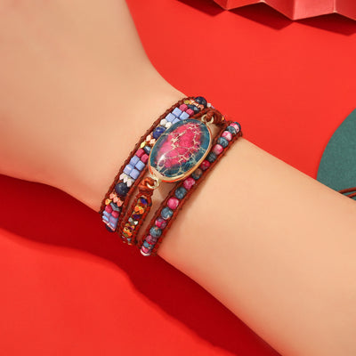 Olivenorma Blue Red Emperor Stone Braided Bracelet