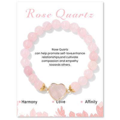 Olivenorma 8mm Natural Crystal Beads Heart Pendant Bracelet
