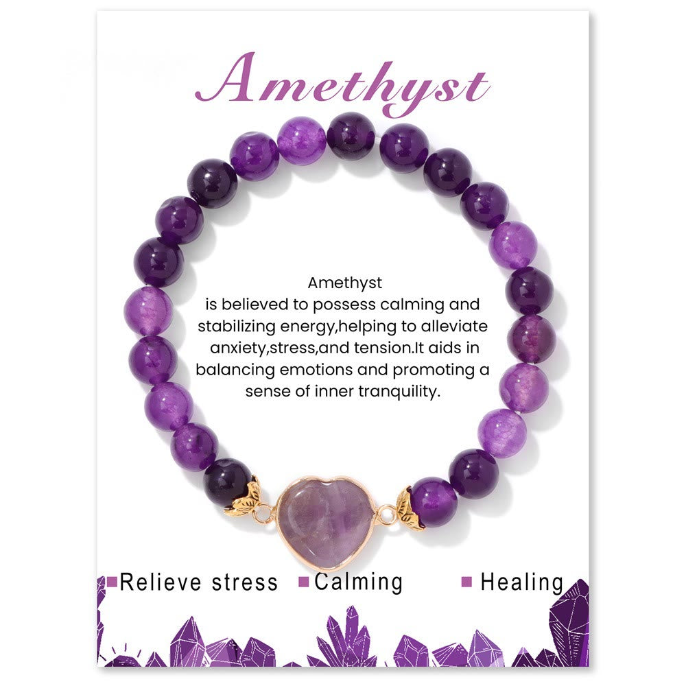 Olivenorma 8mm Natural Crystal Beads Heart Pendant Bracelet