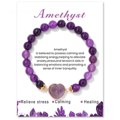 Olivenorma 8mm Natural Crystal Beads Heart Pendant Bracelet