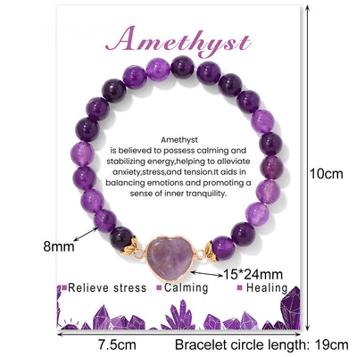 Olivenorma 8mm Natural Crystal Beads Heart Pendant Bracelet