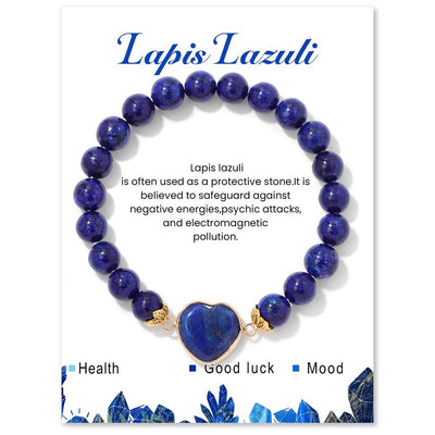 Olivenorma 8mm Natural Crystal Beads Heart Pendant Bracelet