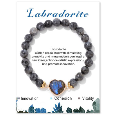 Olivenorma 8mm Natural Crystal Beads Heart Pendant Bracelet