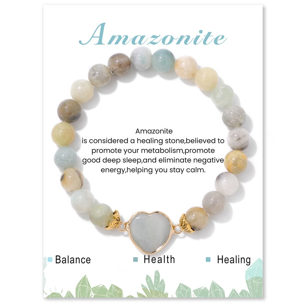 Olivenorma 8mm Natural Crystal Beads Heart Pendant Bracelet