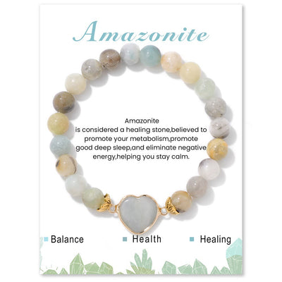 Olivenorma 8mm Natural Crystal Beads Heart Pendant Bracelet