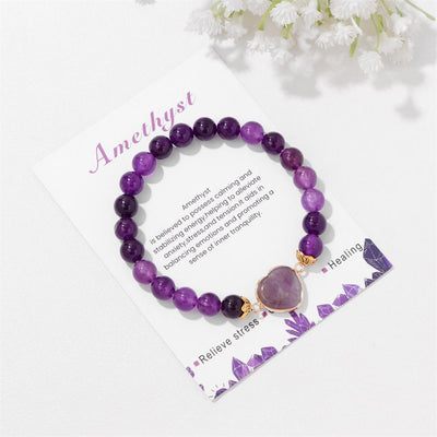Olivenorma 8mm Natural Crystal Beads Heart Pendant Bracelet