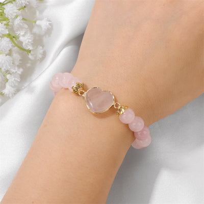 Olivenorma 8mm Natural Crystal Beads Heart Pendant Bracelet
