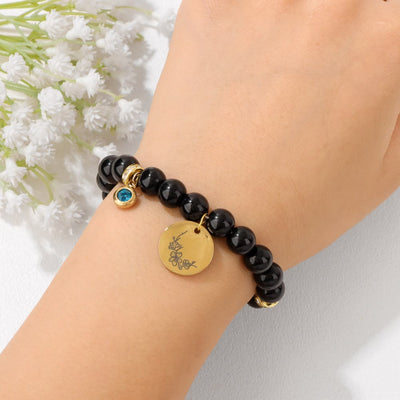 Olivenorma 8mm Obsidian Beads Birth Flower Bracelet