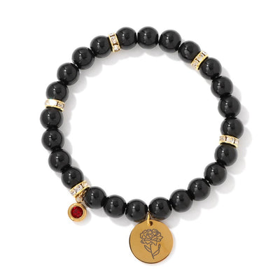 Olivenorma 8mm Obsidian Beads Birth Flower Bracelet