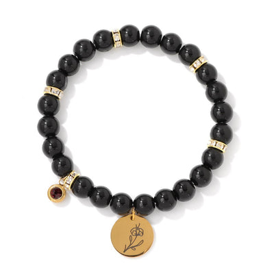 Olivenorma 8mm Obsidian Beads Birth Flower Bracelet