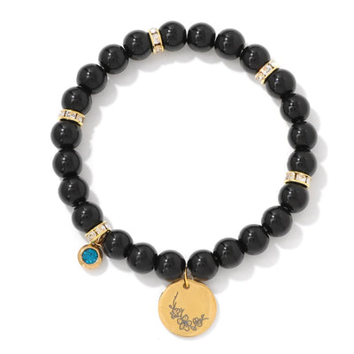Olivenorma 8mm Obsidian Beads Birth Flower Bracelet