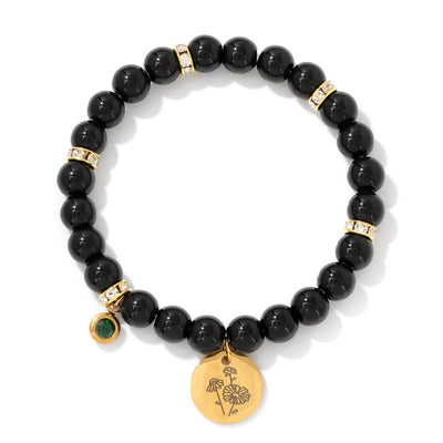 Olivenorma 8mm Obsidian Beads Birth Flower Bracelet