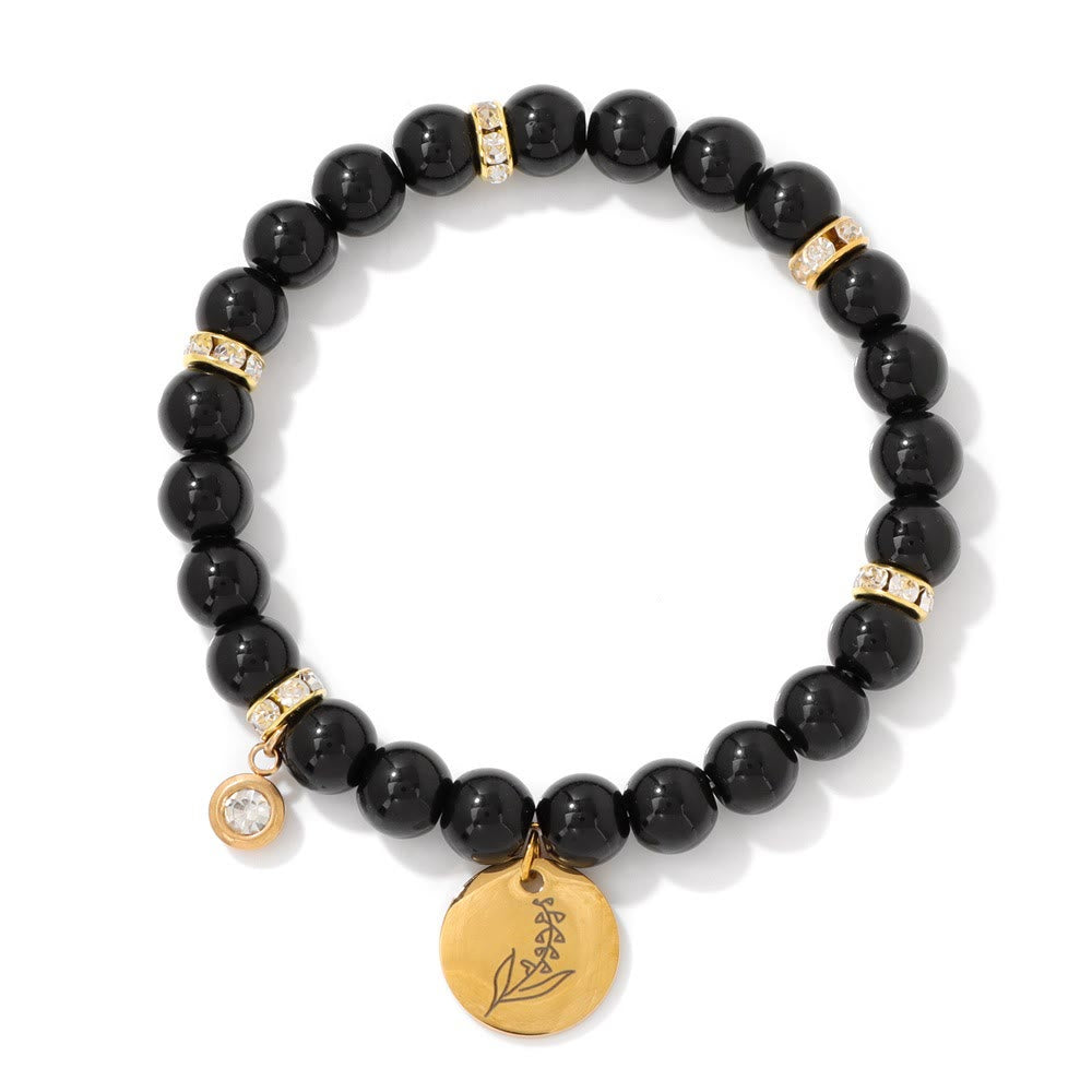 Olivenorma 8mm Obsidian Beads Birth Flower Bracelet