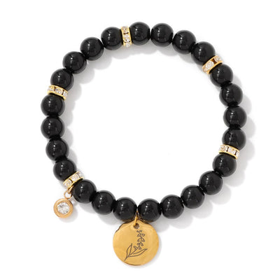Olivenorma 8mm Obsidian Beads Birth Flower Bracelet