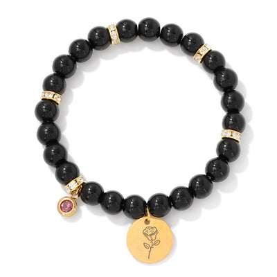 Olivenorma 8mm Obsidian Beads Birth Flower Bracelet