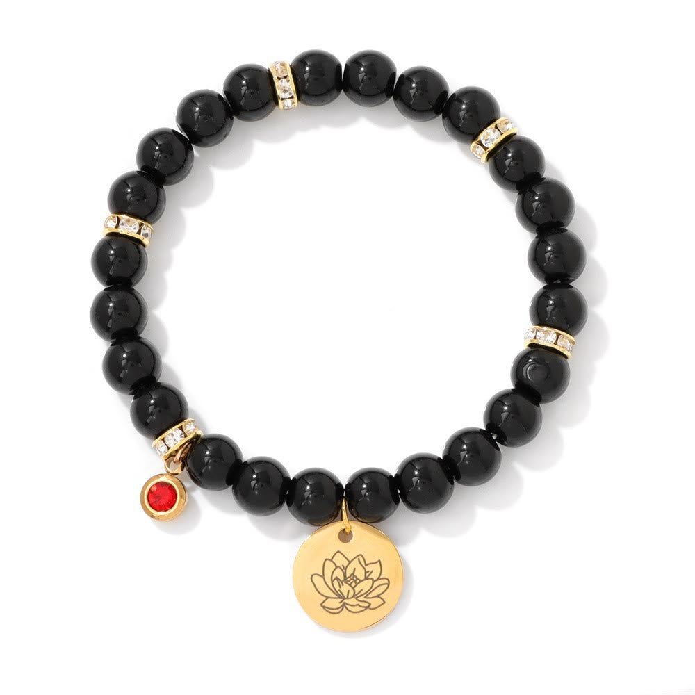 Olivenorma 8mm Obsidian Beads Birth Flower Bracelet