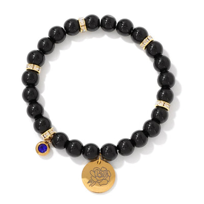 Olivenorma 8mm Obsidian Beads Birth Flower Bracelet