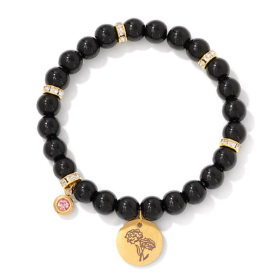 Olivenorma 8mm Obsidian Beads Birth Flower Bracelet