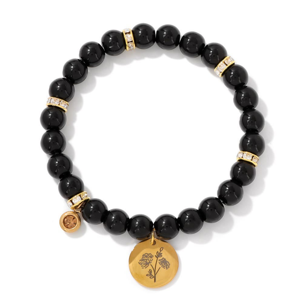 Olivenorma 8mm Obsidian Beads Birth Flower Bracelet