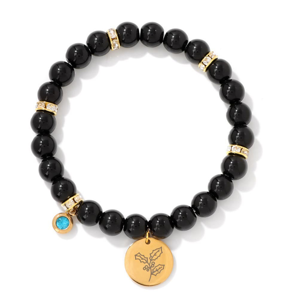 Olivenorma 8mm Obsidian Beads Birth Flower Bracelet