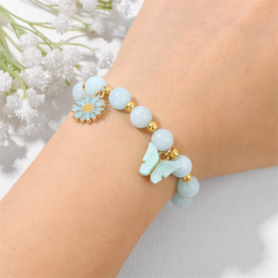 Olivenorma Natural Crystal Beads Butterfly Pendant Bracelet