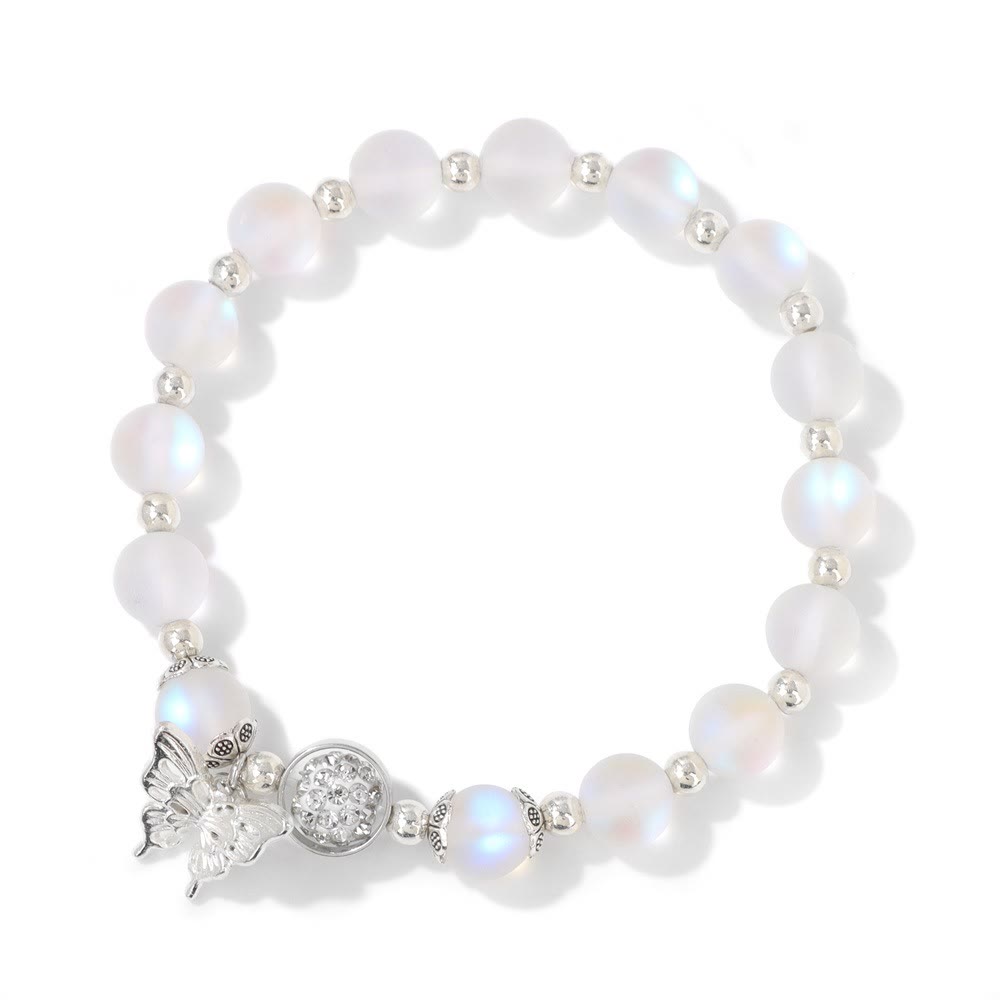 Olivenorma 8mm Moonstone Beads Butterfly Pendant Bracelet