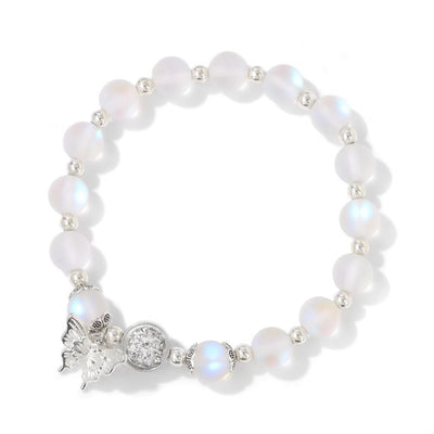 Olivenorma 8mm Moonstone Beads Butterfly Pendant Bracelet