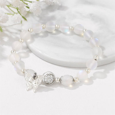 Olivenorma 8mm Moonstone Beads Butterfly Pendant Bracelet