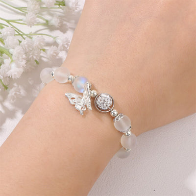 Olivenorma 8mm Moonstone Beads Butterfly Pendant Bracelet