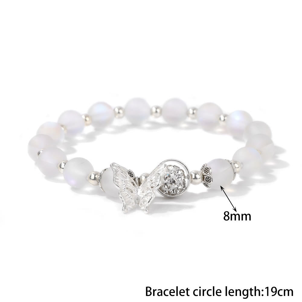 Olivenorma 8mm Moonstone Beads Butterfly Pendant Bracelet