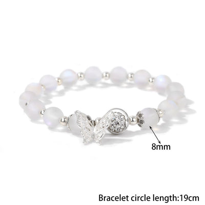 Olivenorma 8mm Moonstone Beads Butterfly Pendant Bracelet