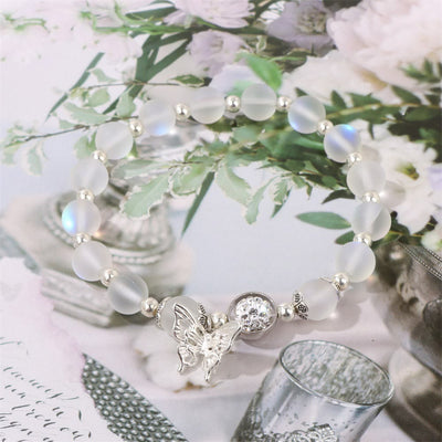 Olivenorma 8mm Moonstone Beads Butterfly Pendant Bracelet