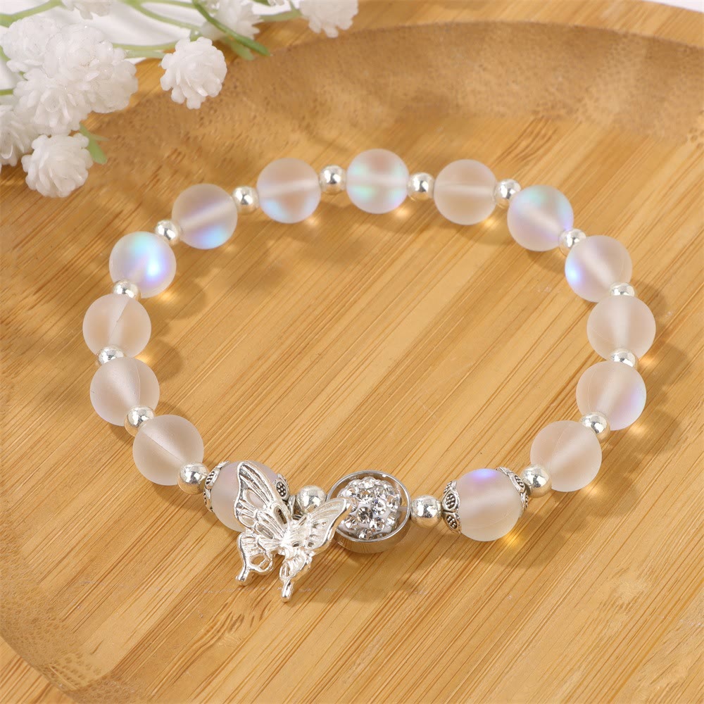 Olivenorma 8mm Moonstone Beads Butterfly Pendant Bracelet