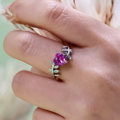 Olivenorma Heart Cut Red Corundum Twisted Leaf Ring