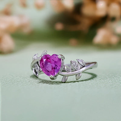 Olivenorma Heart Cut Red Corundum Twisted Leaf Ring