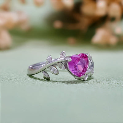 Olivenorma Heart Cut Red Corundum Twisted Leaf Ring