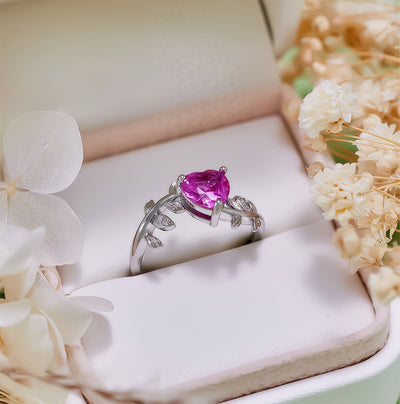 Olivenorma Heart Cut Red Corundum Twisted Leaf Ring