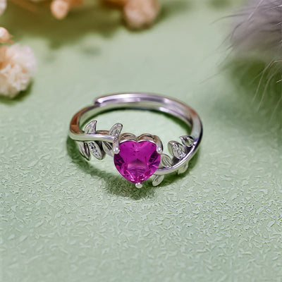 Olivenorma Heart Cut Red Corundum Twisted Leaf Ring