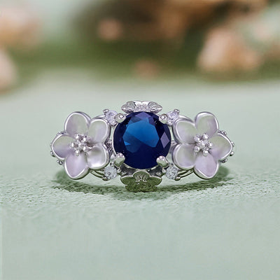 Olivenorma"Blooming Flowers" Sapphire Obsidian White Zircon Ring