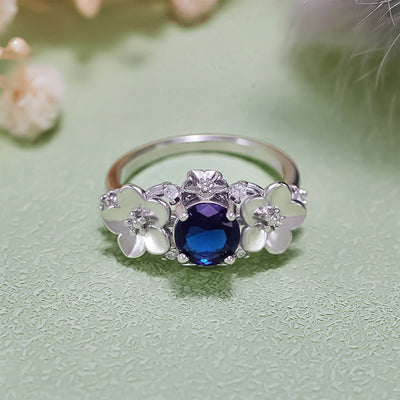Olivenorma"Blooming Flowers" Sapphire Obsidian White Zircon Ring