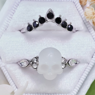 Olivenorma Gothic Resin skull and Moissanite Crown Ring Set