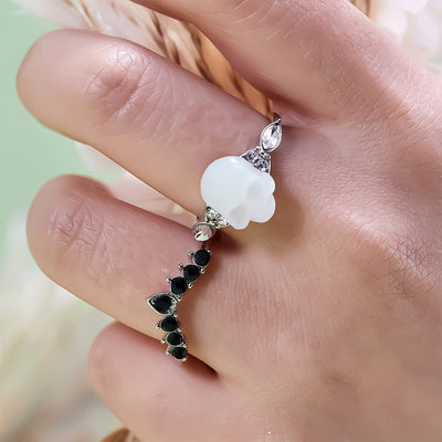 Olivenorma Gothic Resin skull and Moissanite Crown Ring Set