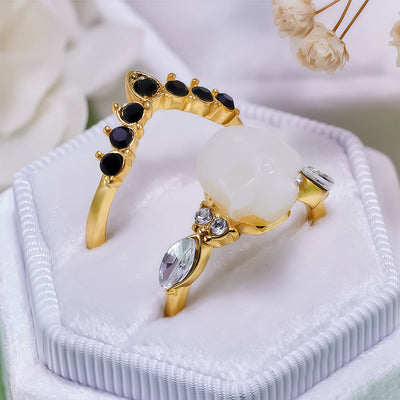Olivenorma Gothic Resin skull and Moissanite Crown Ring Set