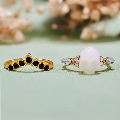 Olivenorma Gothic Resin skull and Moissanite Crown Ring Set
