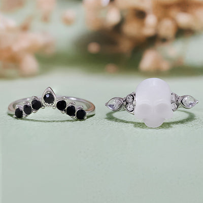 Olivenorma Gothic Resin skull and Moissanite Crown Ring Set