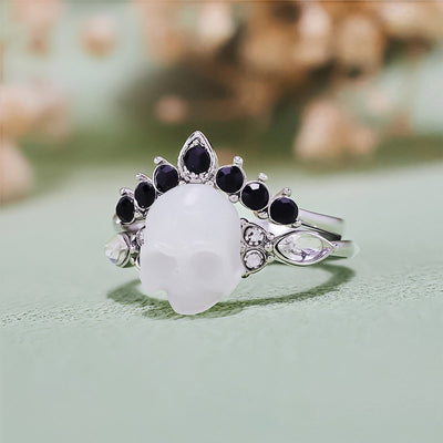 Olivenorma Gothic Resin skull and Moissanite Crown Ring Set