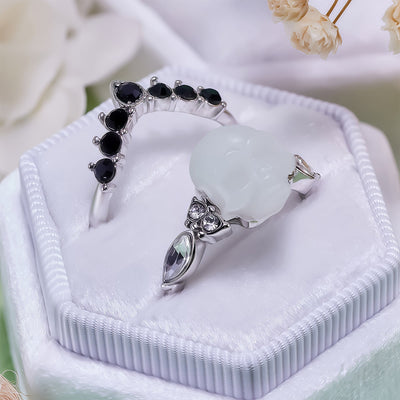 Olivenorma Gothic Resin skull and Moissanite Crown Ring Set