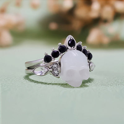 Olivenorma Gothic Resin skull and Moissanite Crown Ring Set