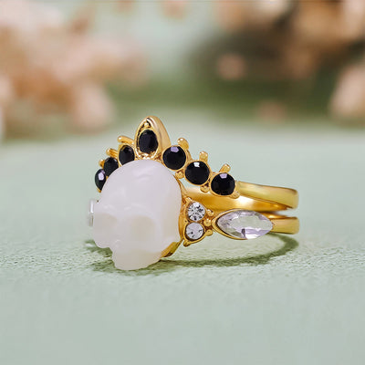 Olivenorma Gothic Resin skull and Moissanite Crown Ring Set
