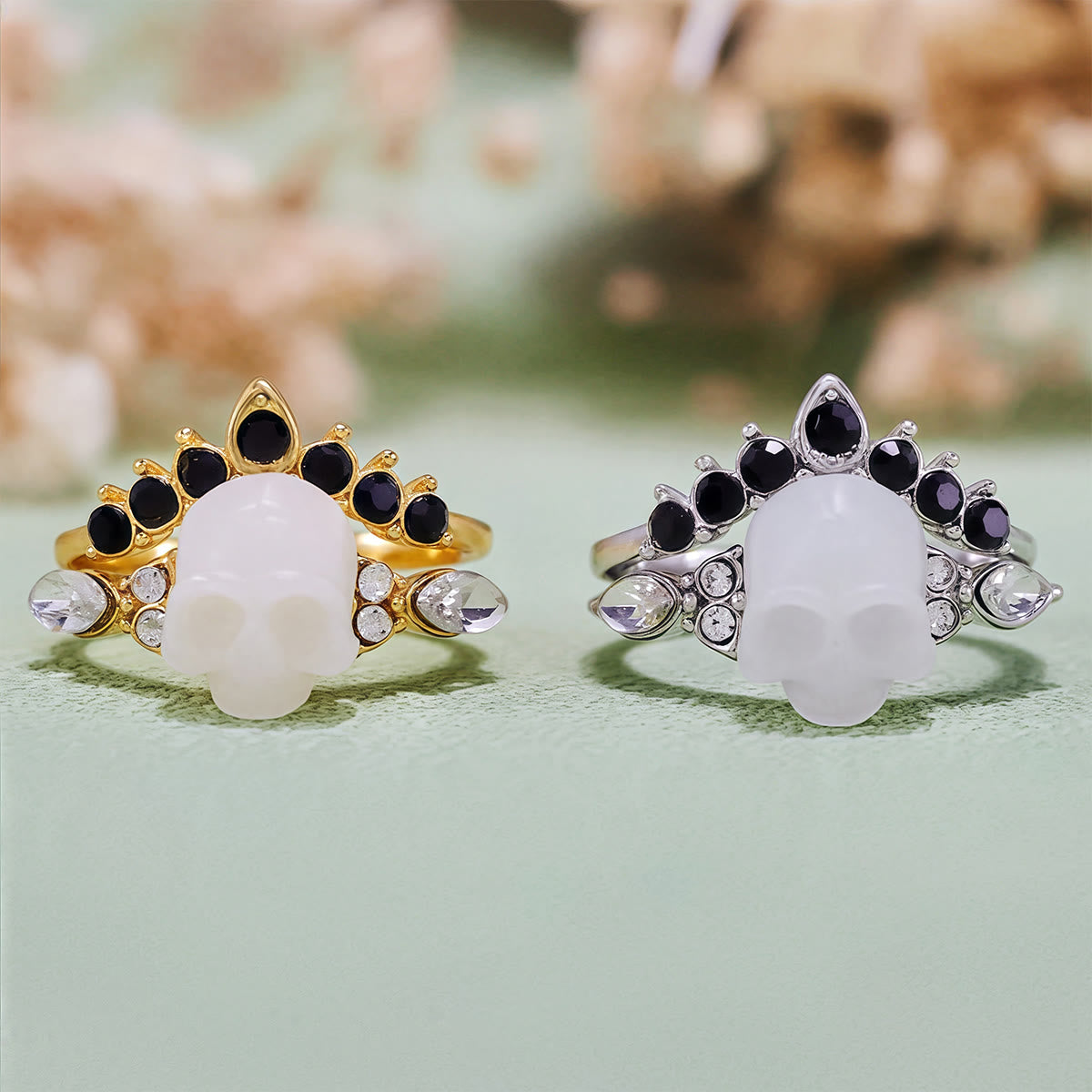 Olivenorma Gothic Resin skull and Moissanite Crown Ring Set